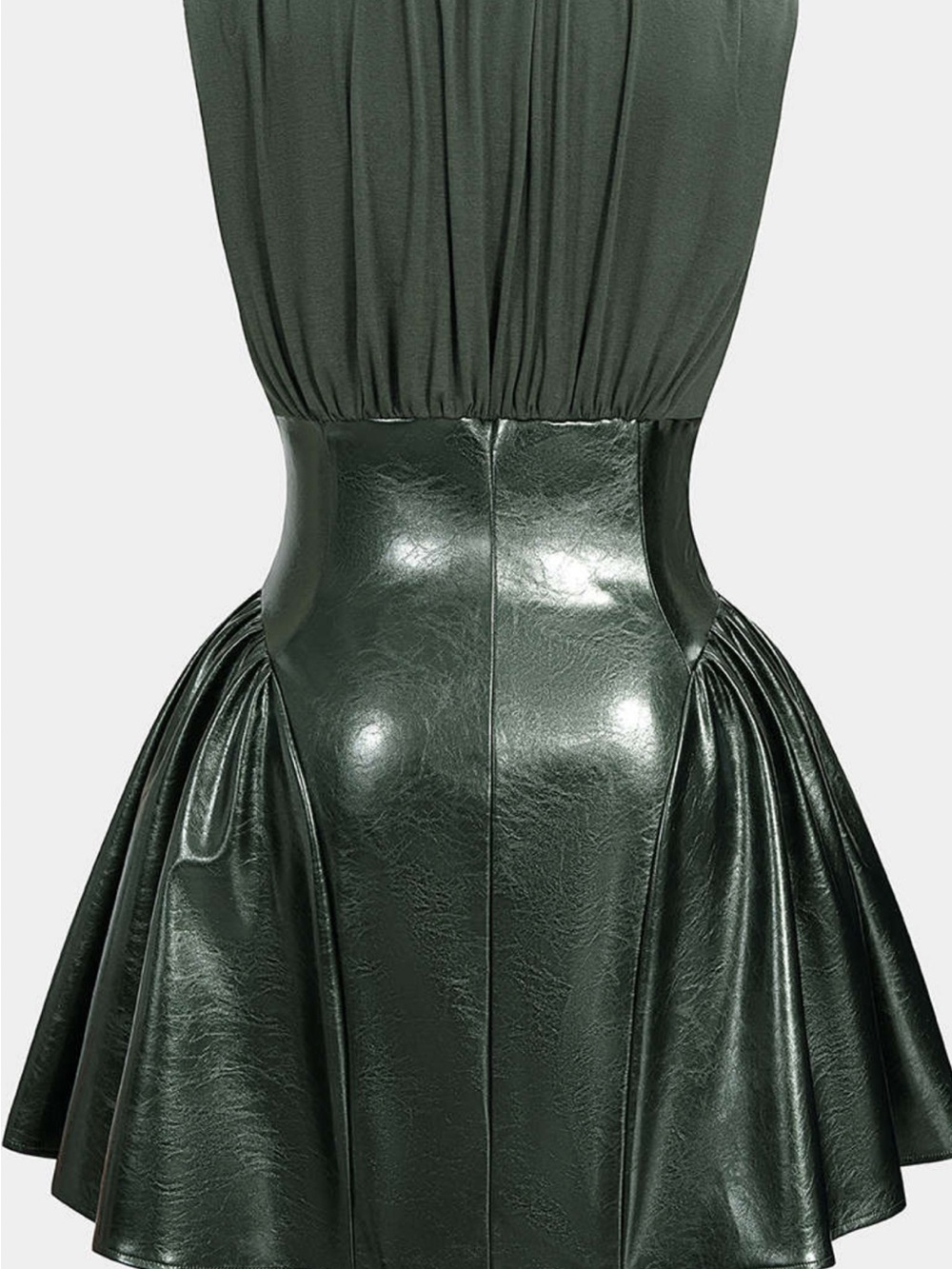 NWOT Faux Leather Patchwork Ruched Sleeveless Mini Dress - Picture 4 of 6